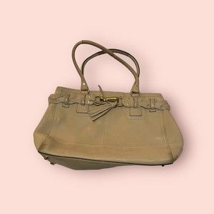 Coach 10529‎ Hampton Beige Pebbled Leather Braided Band Large Tote Shoulder Bag